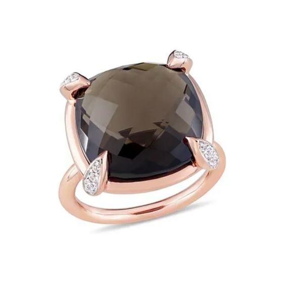 14k solid rose gold, Smokey Quartz and White Sapphire Cocktail Ring - Size 7 - Picture 2 of 8